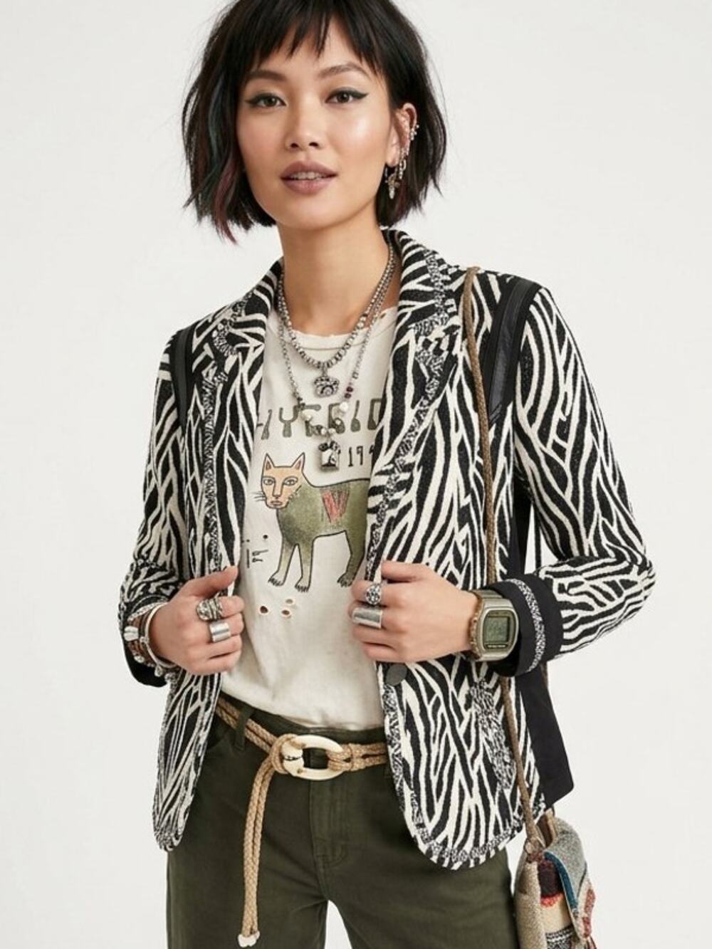 Chico's Zebra Print Mixed-Media Knit Blazer Jacket - 0